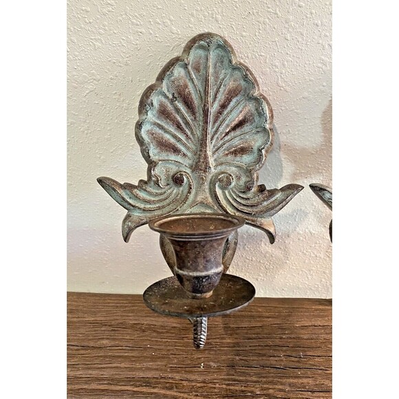 Vintage Set of 2 Metal Single Candle Wall Sconces Used Item - Picture 3 of 10
